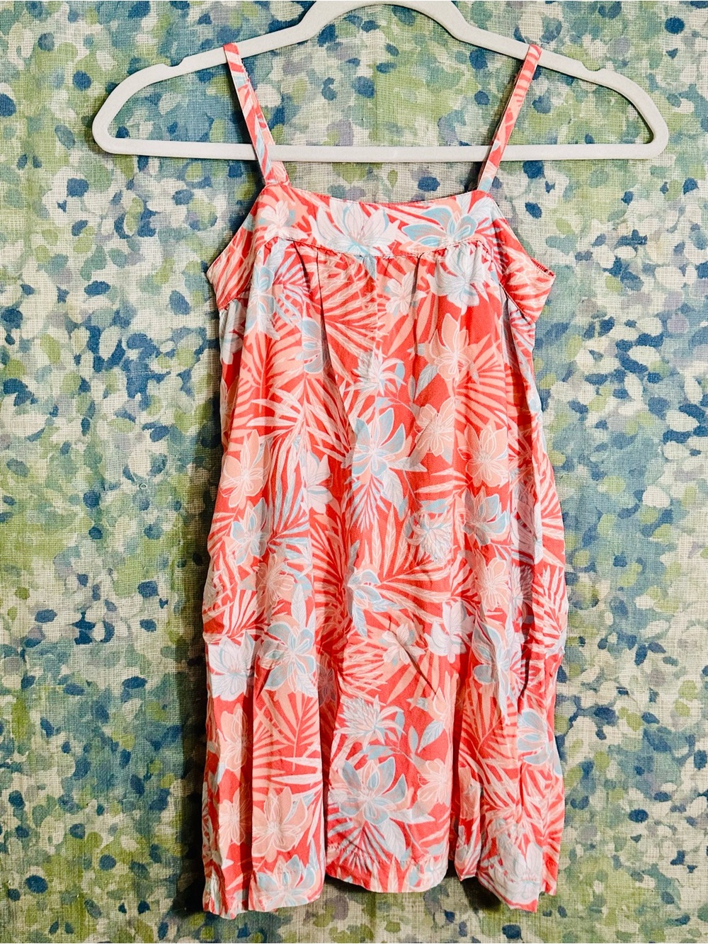 Roxy Tropical Floral Tank Top Coral Pink Blue Adjustable Straps Size S